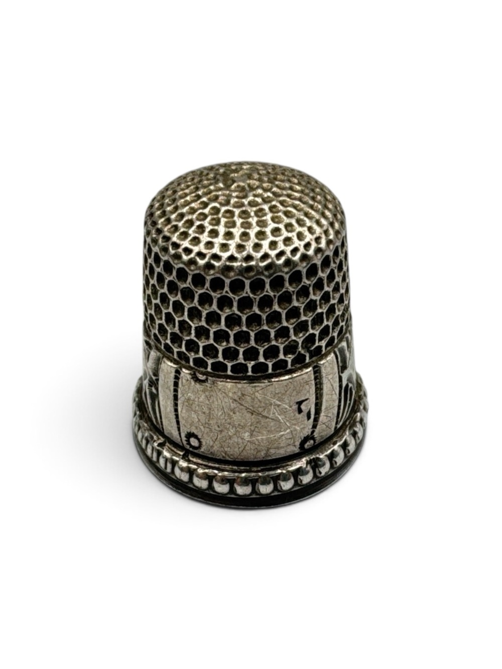 Antique Sterling Silver Thimble Blank Cartouche Floral Engraved Sewing Tool